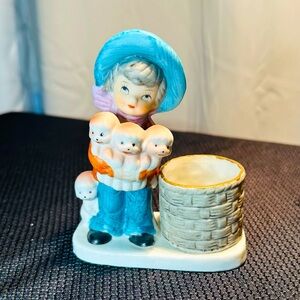 Jasco Little Luvkins Girl with Dogs Porcelain Candle Holder Figurine 1978
